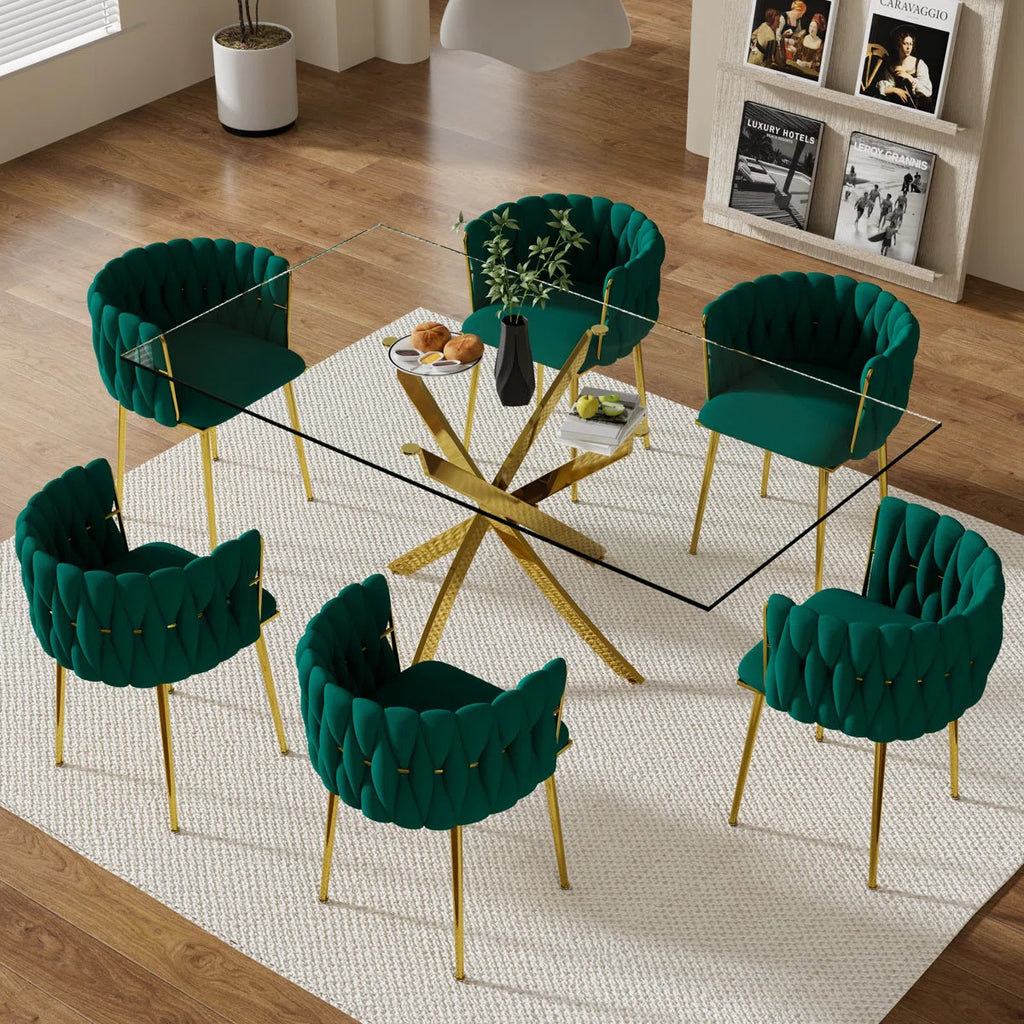 Artyfer Dining Set with Oval Table & Rattan Back Velvet Chairs
