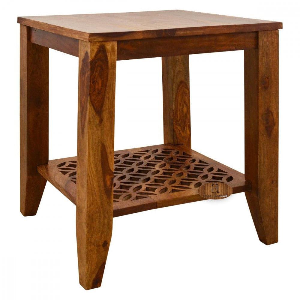 Carved net Sheesham Side Table in Honey Finish