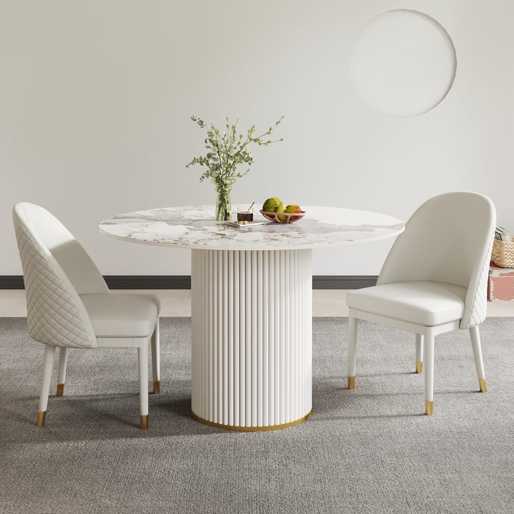 Artyfer Modern Round Sintered Stone White Dining Table Seats 2-4 People