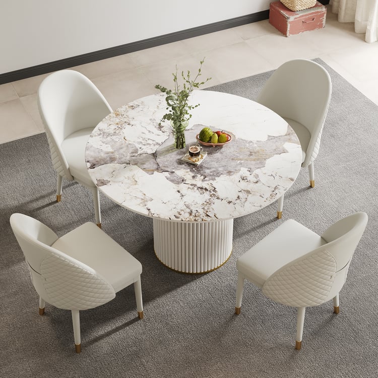 Artyfer Modern Round Sintered Stone White Dining Table Seats 2-4 People