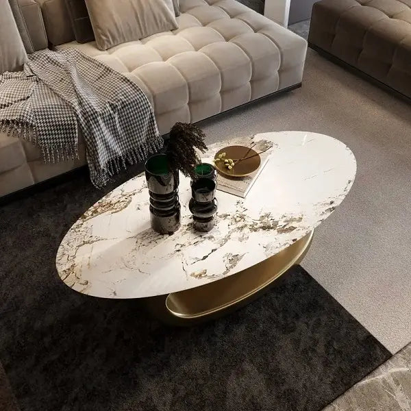 Marble Top Centre Coffee Table in Golden PVD Coating