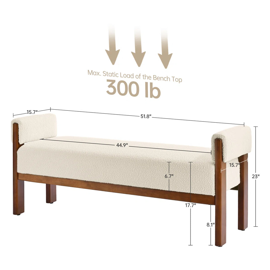 Modern Accent Bouclé Bench Ottoman for Bed Foot