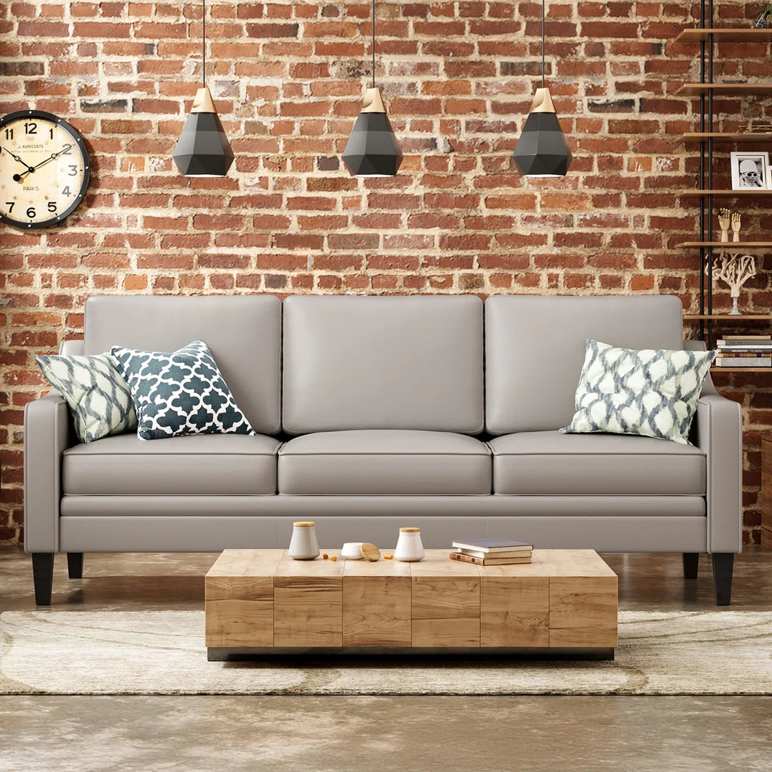 Artyfer Faux Leather Sofa with Curved Arms