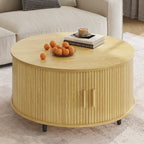 Modern Round Coffee Table With 360° Curved Sliding Door.