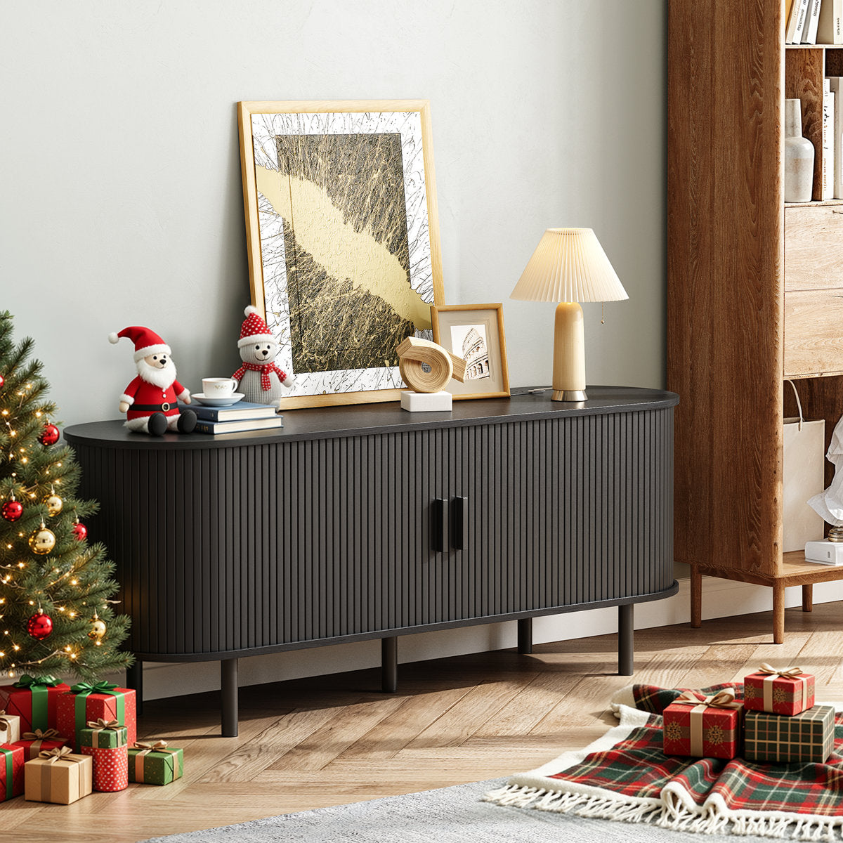 Jalonda Modern Wood TV Stand with Storage and Shelves to Fit up to 80" TVs