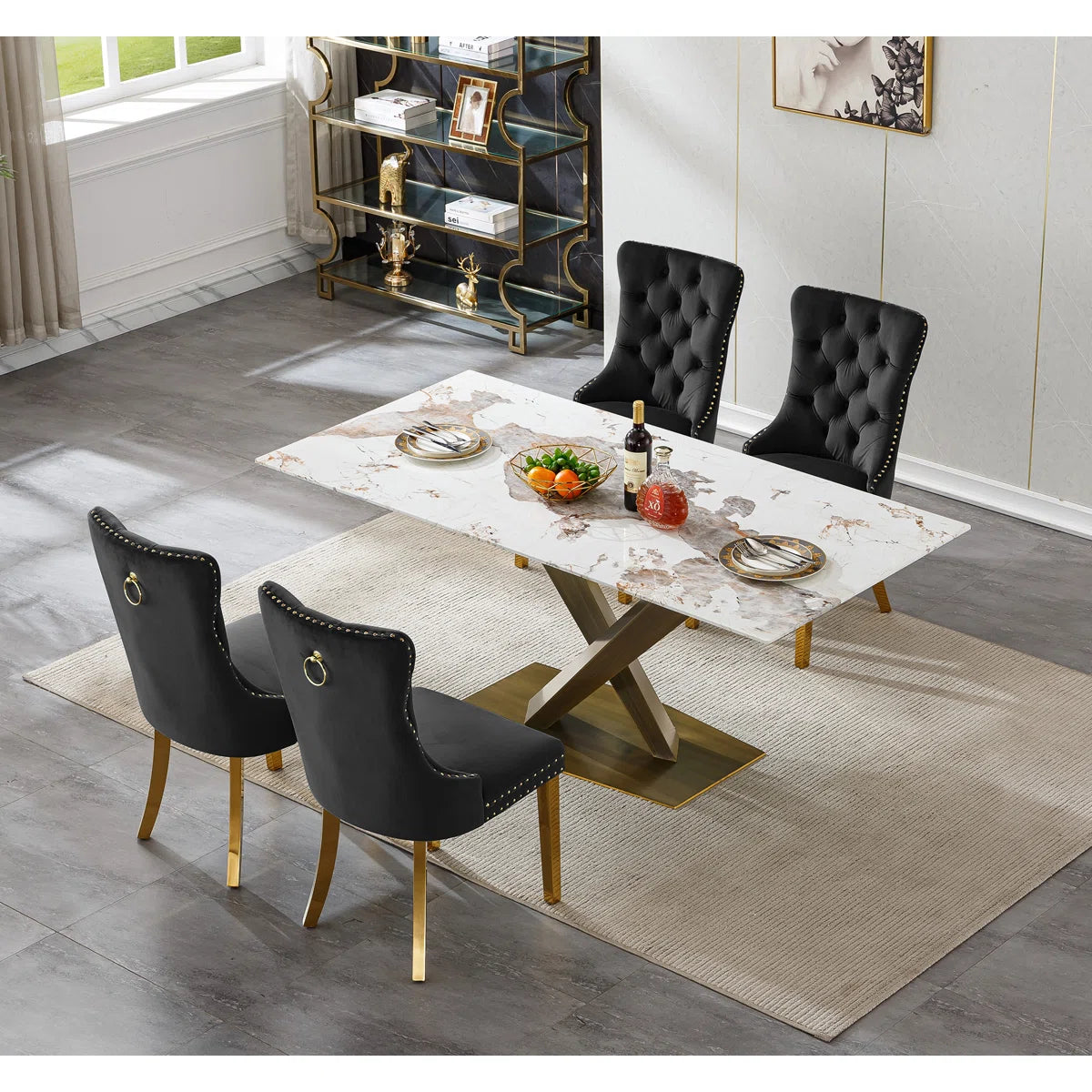 Artyfer Marble Dining Table Set with Tufted Dining