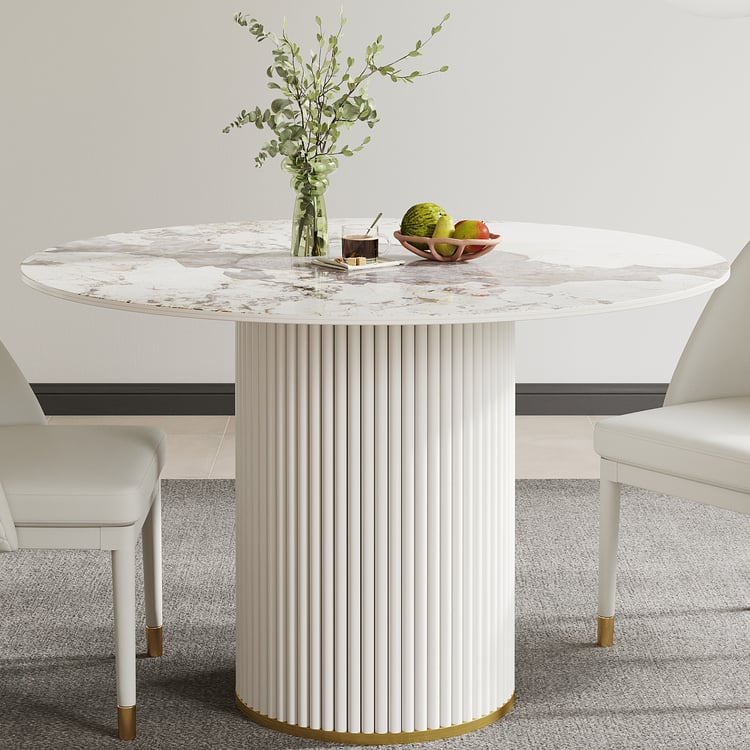 Artyfer Modern Round Sintered Stone White Dining Table Seats 2-4 People