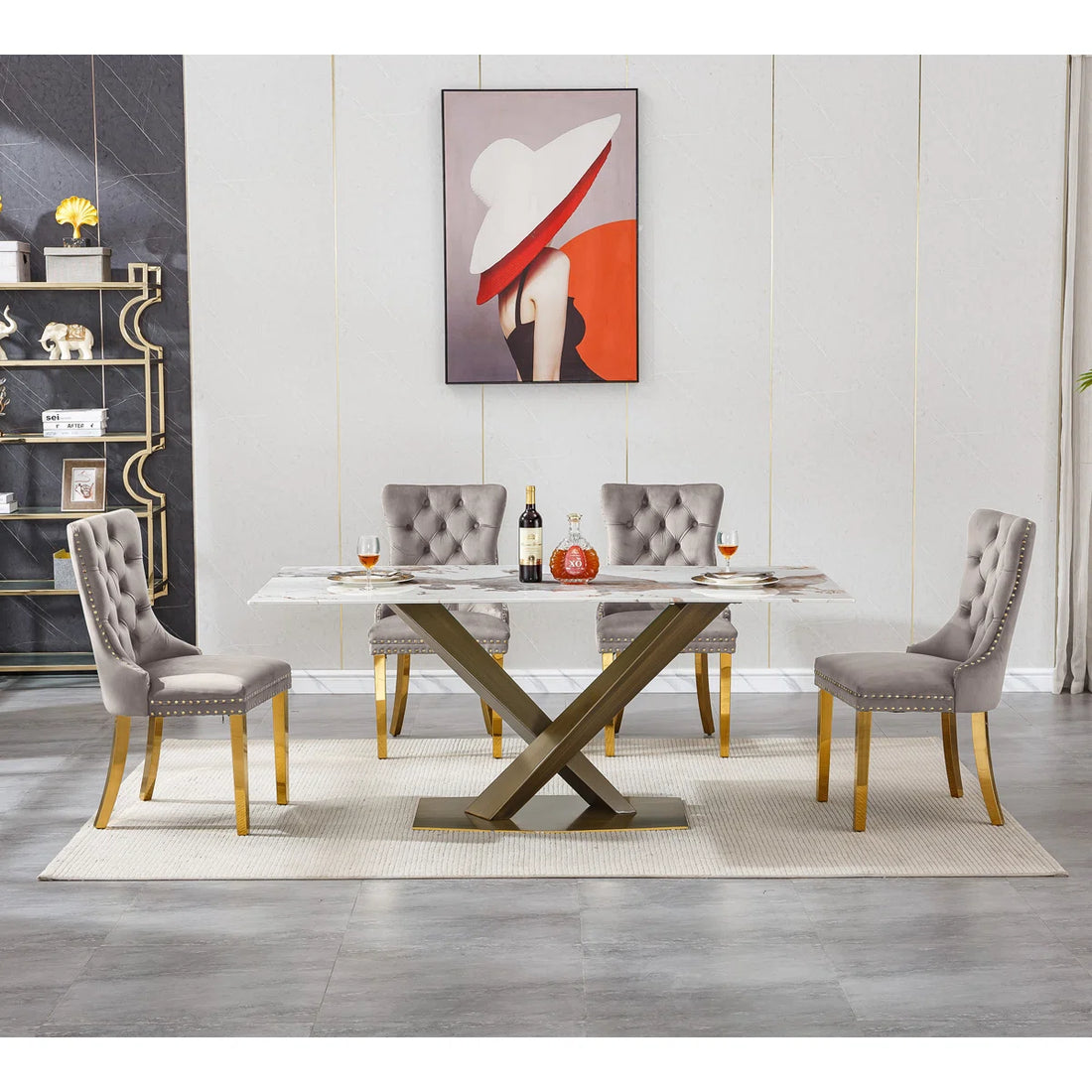 Artyfer Marble Dining Table Set with Tufted Dining