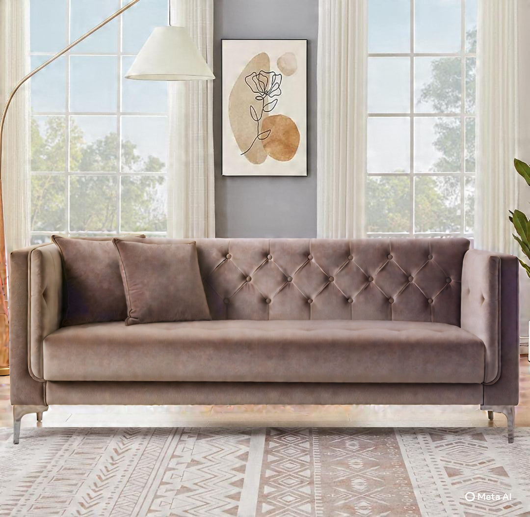 Artyfer Brown Faux Leather Sofa Couch 3 Seater for Living Room