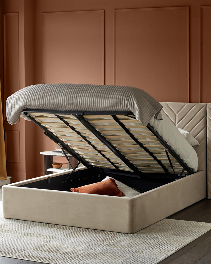 Artyfer Luxe Champagne Velvet King Size Ottoman Storage Bed