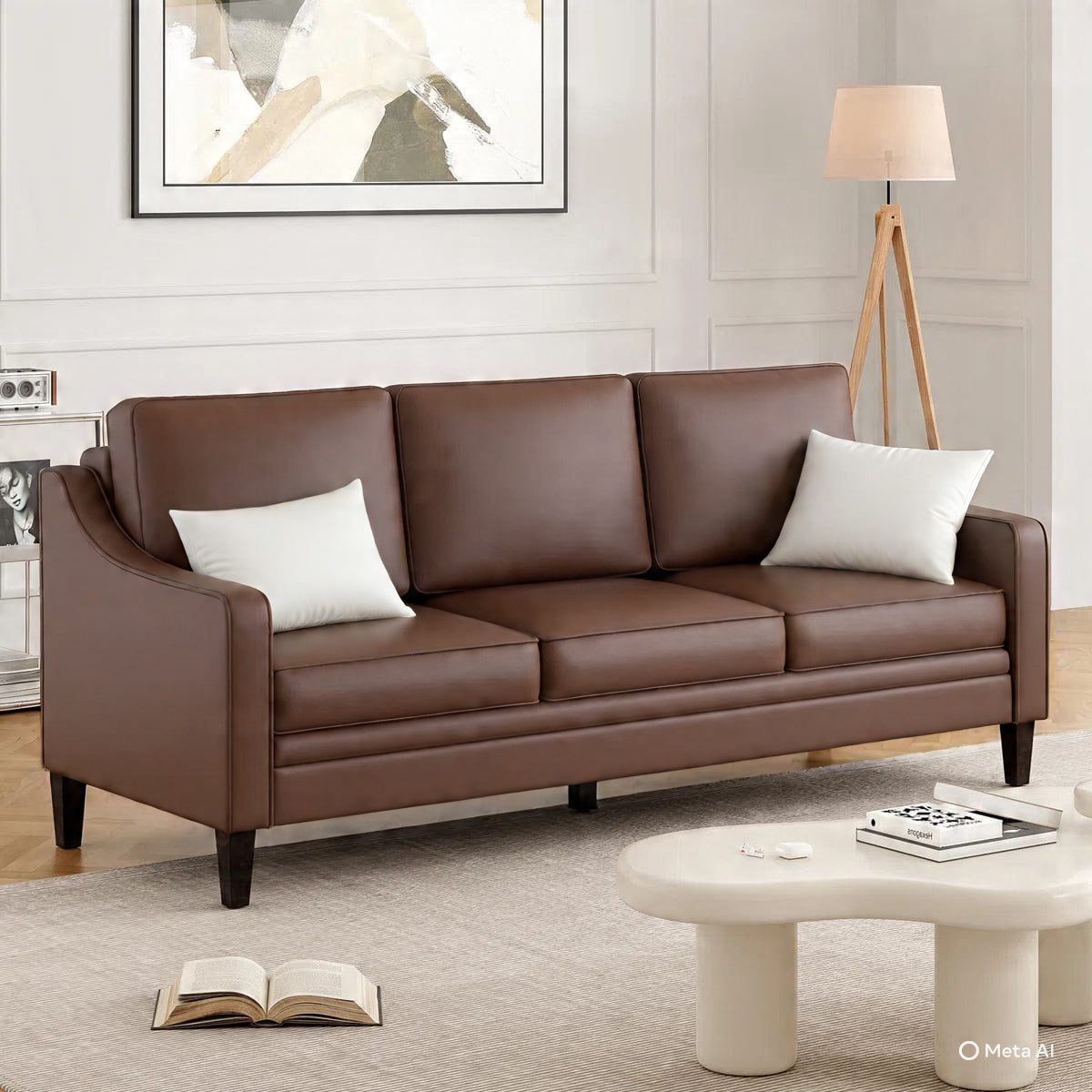 Artyfer Faux Leather Sofa with Curved Arms