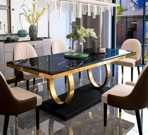 The Opulence metal dining table with chairs