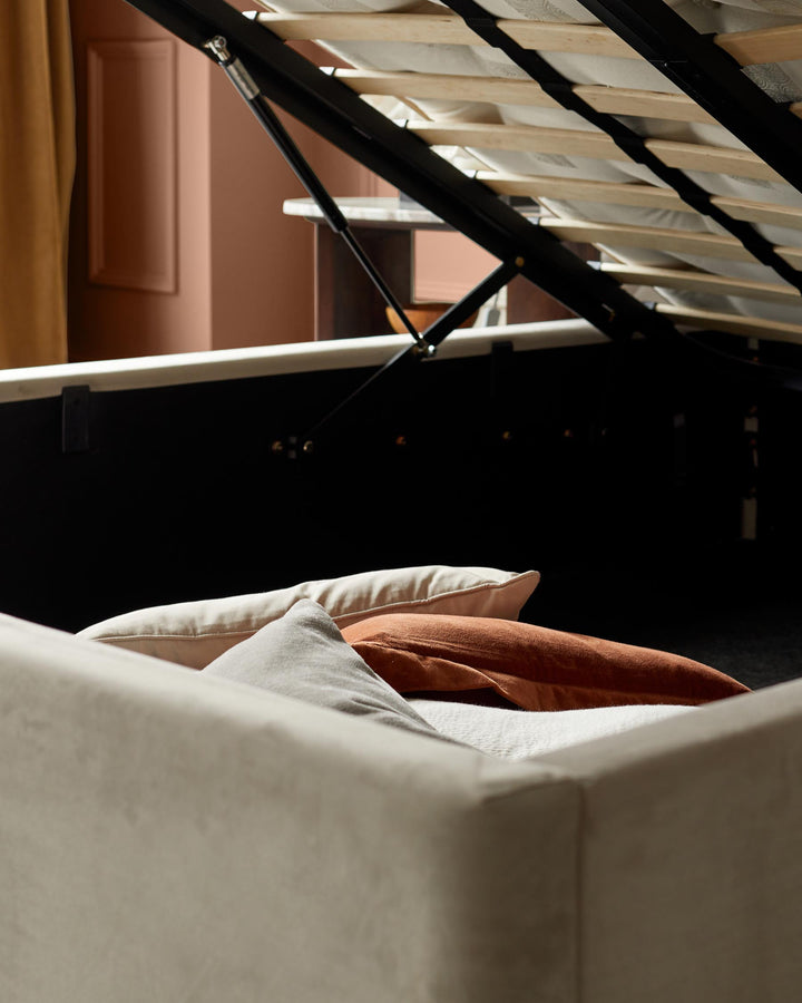 Artyfer Luxe Champagne Velvet King Size Ottoman Storage Bed