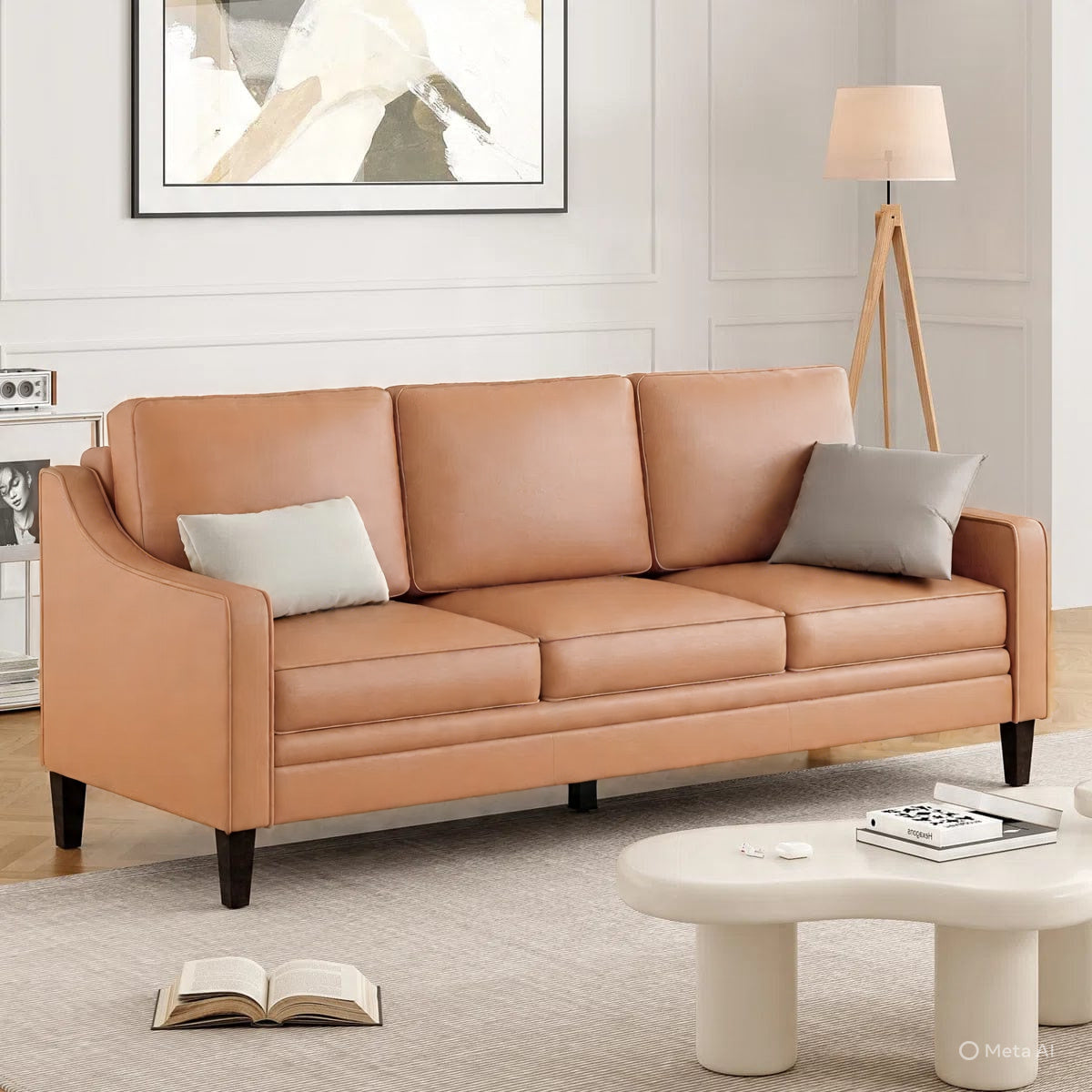 Artyfer Faux Leather Sofa with Curved Arms