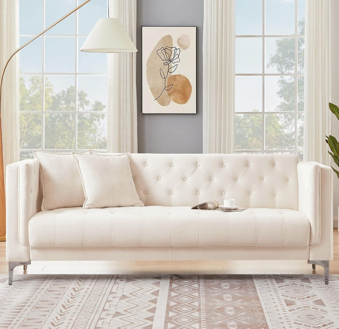 Artyfer Brown Faux Leather Sofa Couch 3 Seater for Living Room