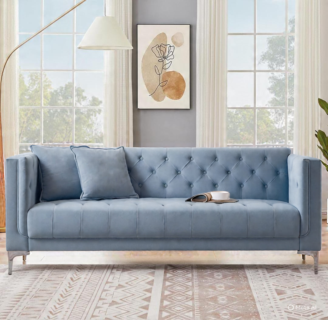 Artyfer Brown Faux Leather Sofa Couch 3 Seater for Living Room