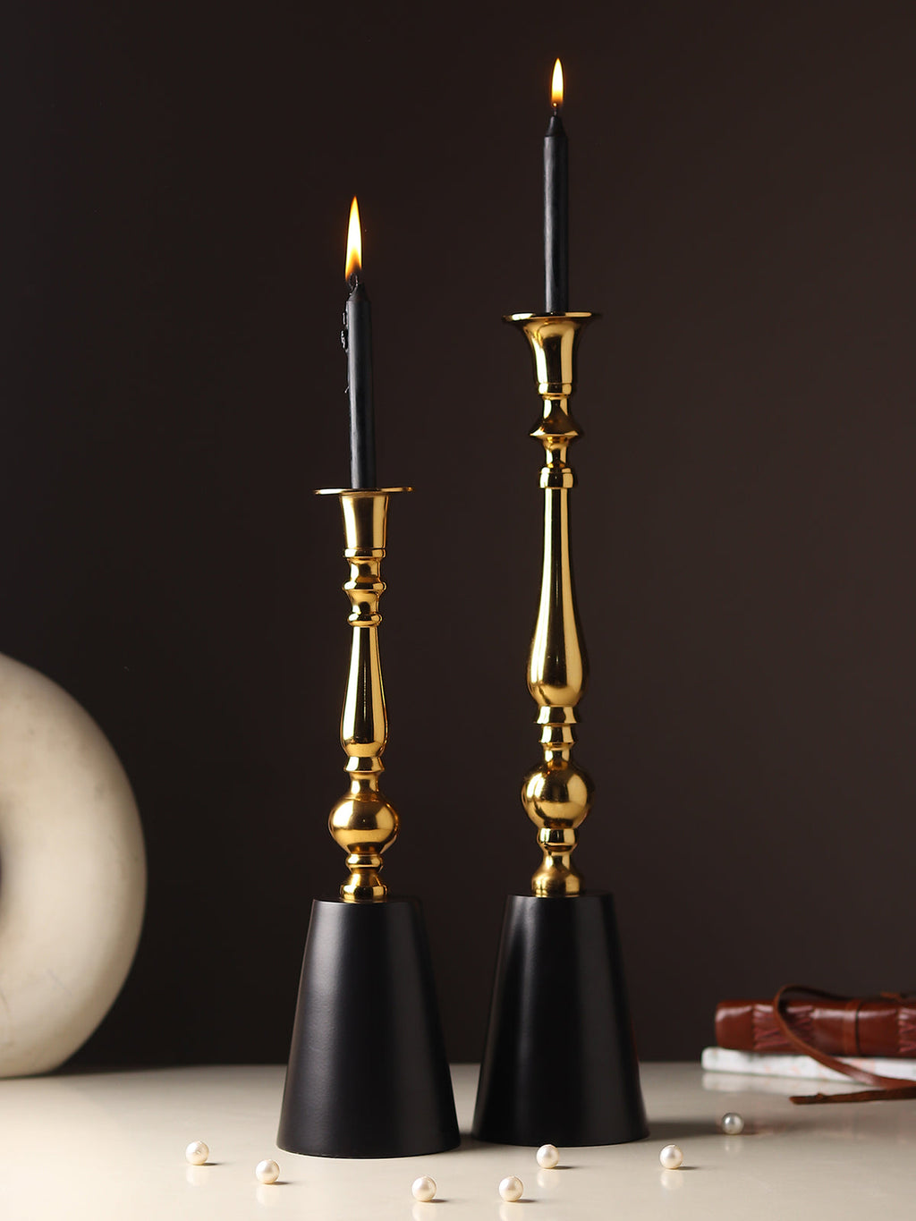 The Valora Candle Holders Gold Black Set