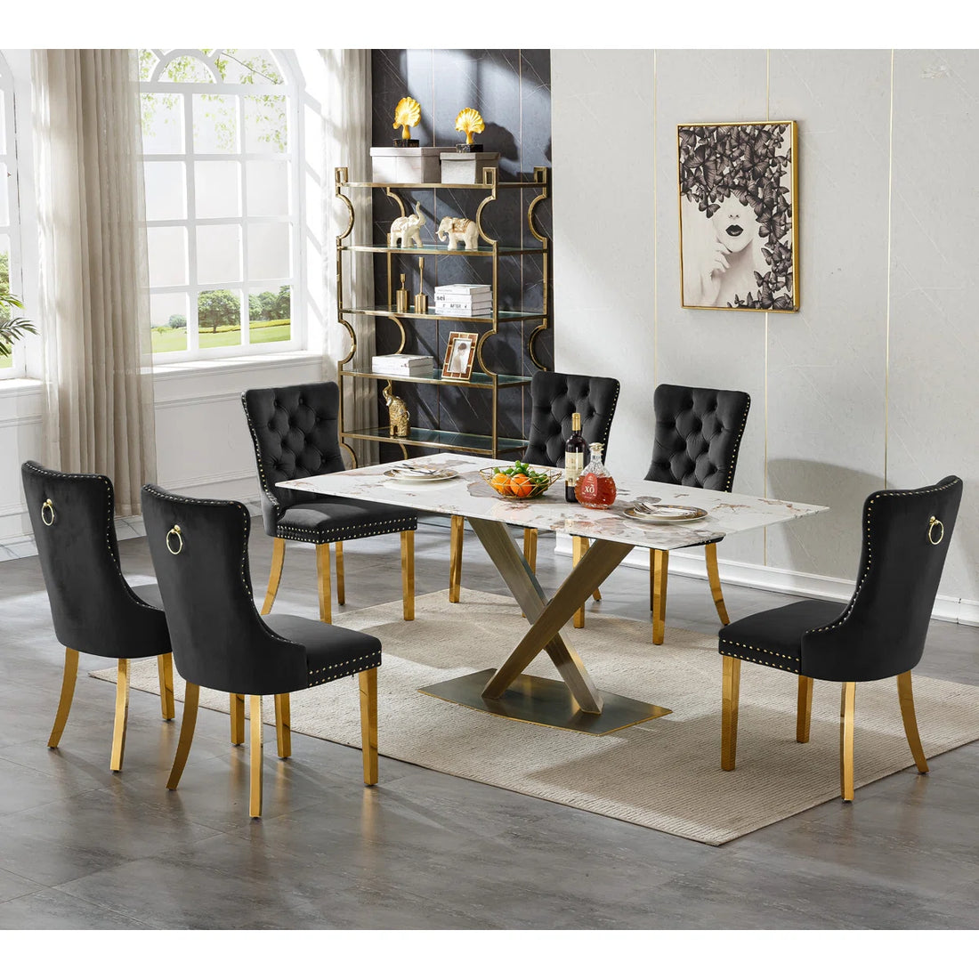 Artyfer Marble Dining Table Set with Tufted Dining