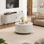 Modern Round Coffee Table With 360° Curved Sliding Door.