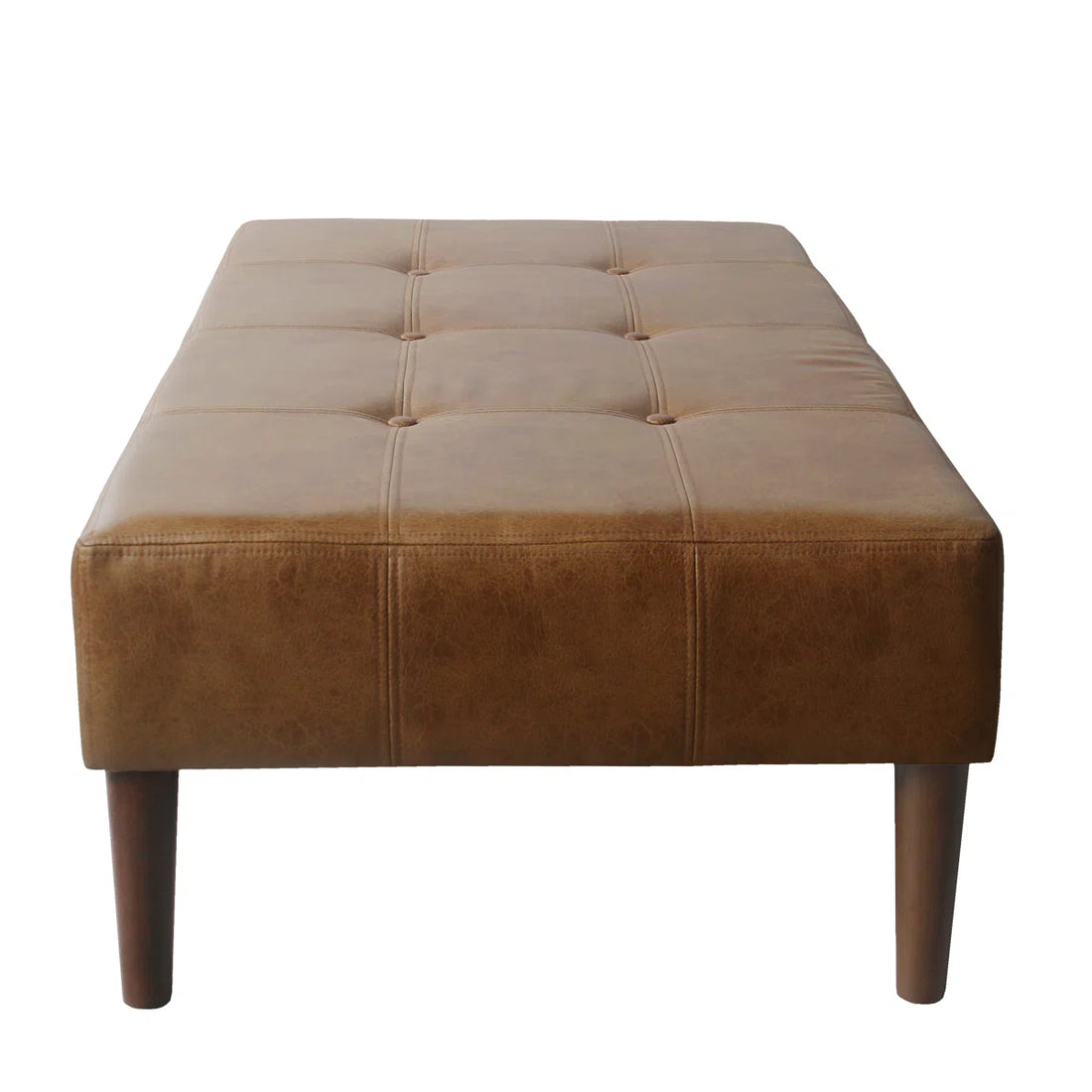 Coffee Table Ottoman Bench - Light Brown Faux Leather