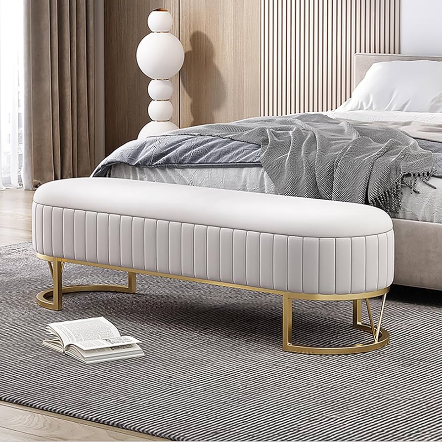 Velvet Storage Bench With Gold Base
