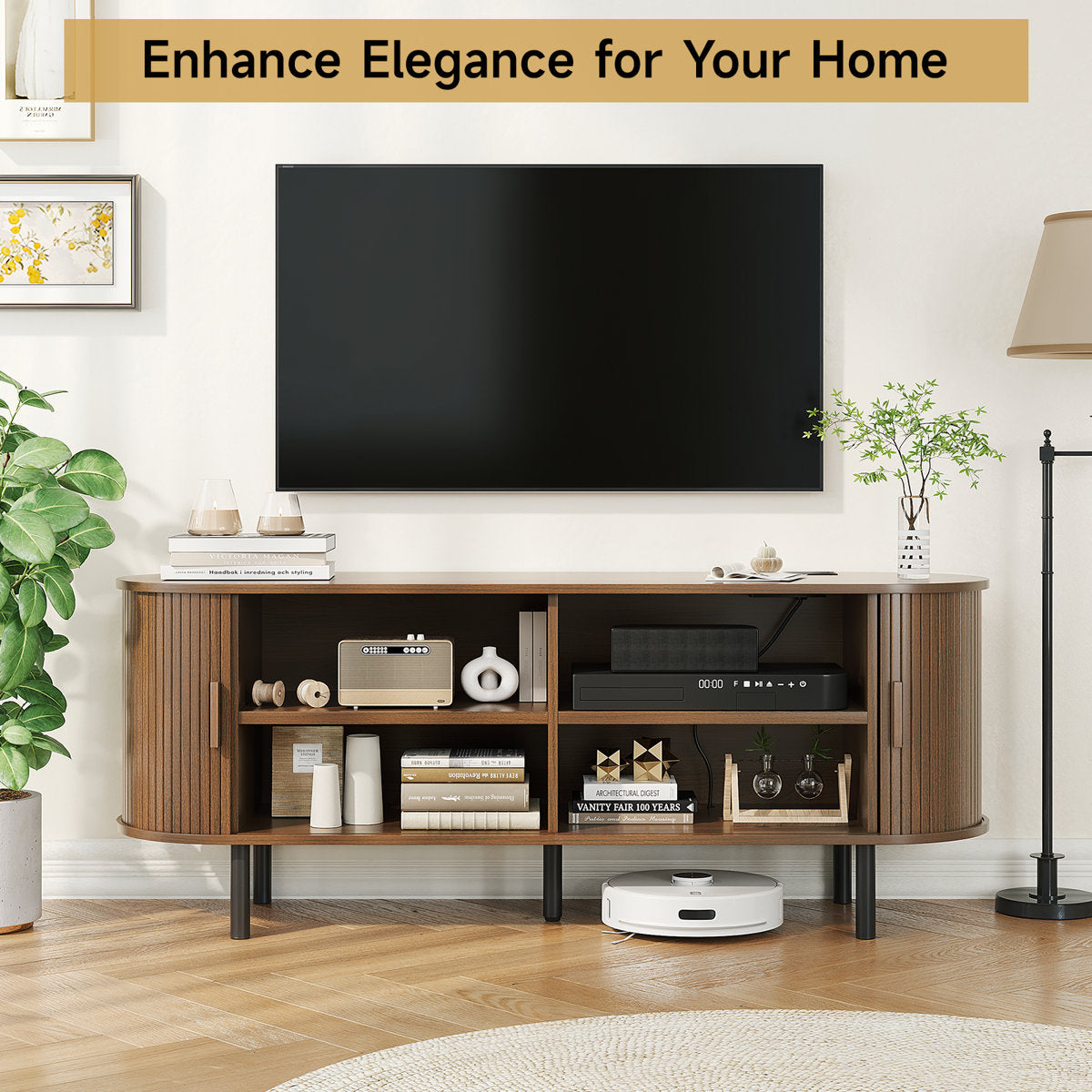 Jalonda Modern Wood TV Stand with Storage and Shelves to Fit up to 80" TVs