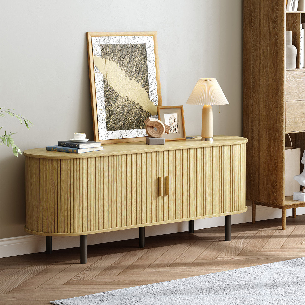 Jalonda Modern Wood TV Stand with Storage and Shelves to Fit up to 80" TVs