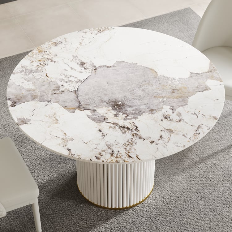 Artyfer Modern Round Sintered Stone White Dining Table Seats 2-4 People