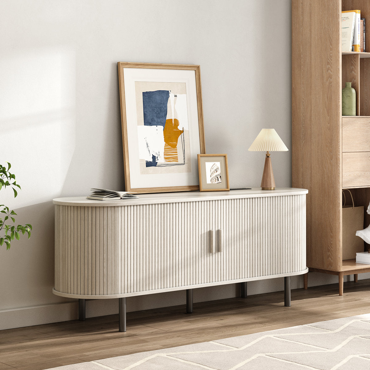 Jalonda Modern Wood TV Stand with Storage and Shelves to Fit up to 80" TVs