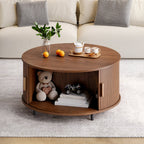 Modern Round Coffee Table With 360° Curved Sliding Door.