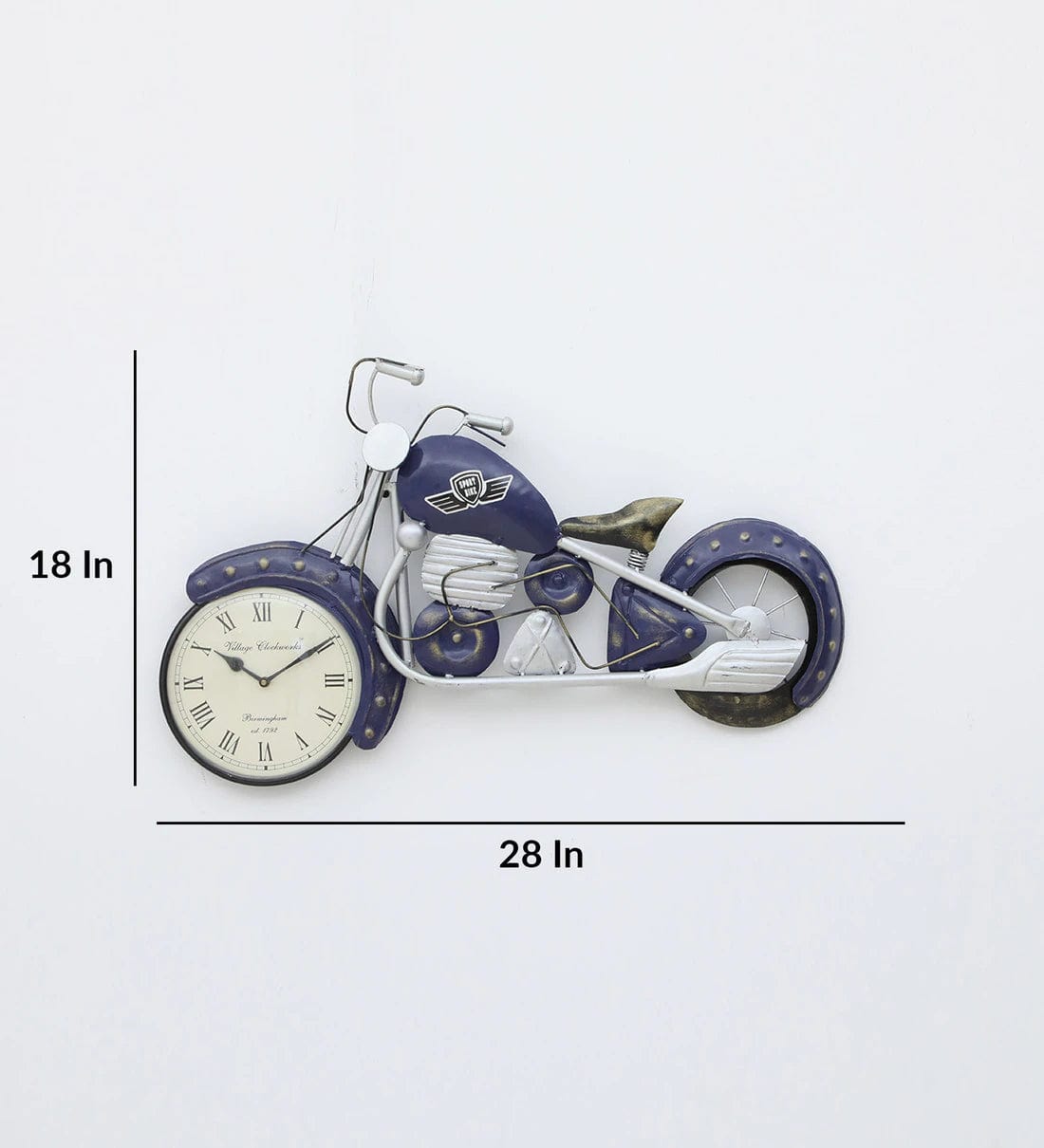 Handmade Blue Metal Bullet Bilke Wall Hanging Clock