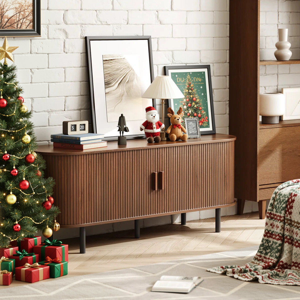 Jalonda Modern Wood TV Stand with Storage and Shelves to Fit up to 80" TVs