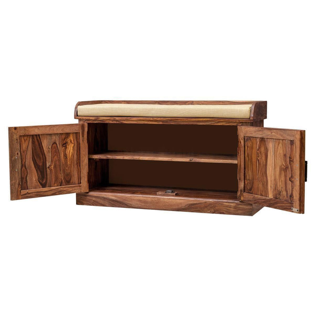 Sheesham Wood Hallway Storage Shoerack In Walnut Finish