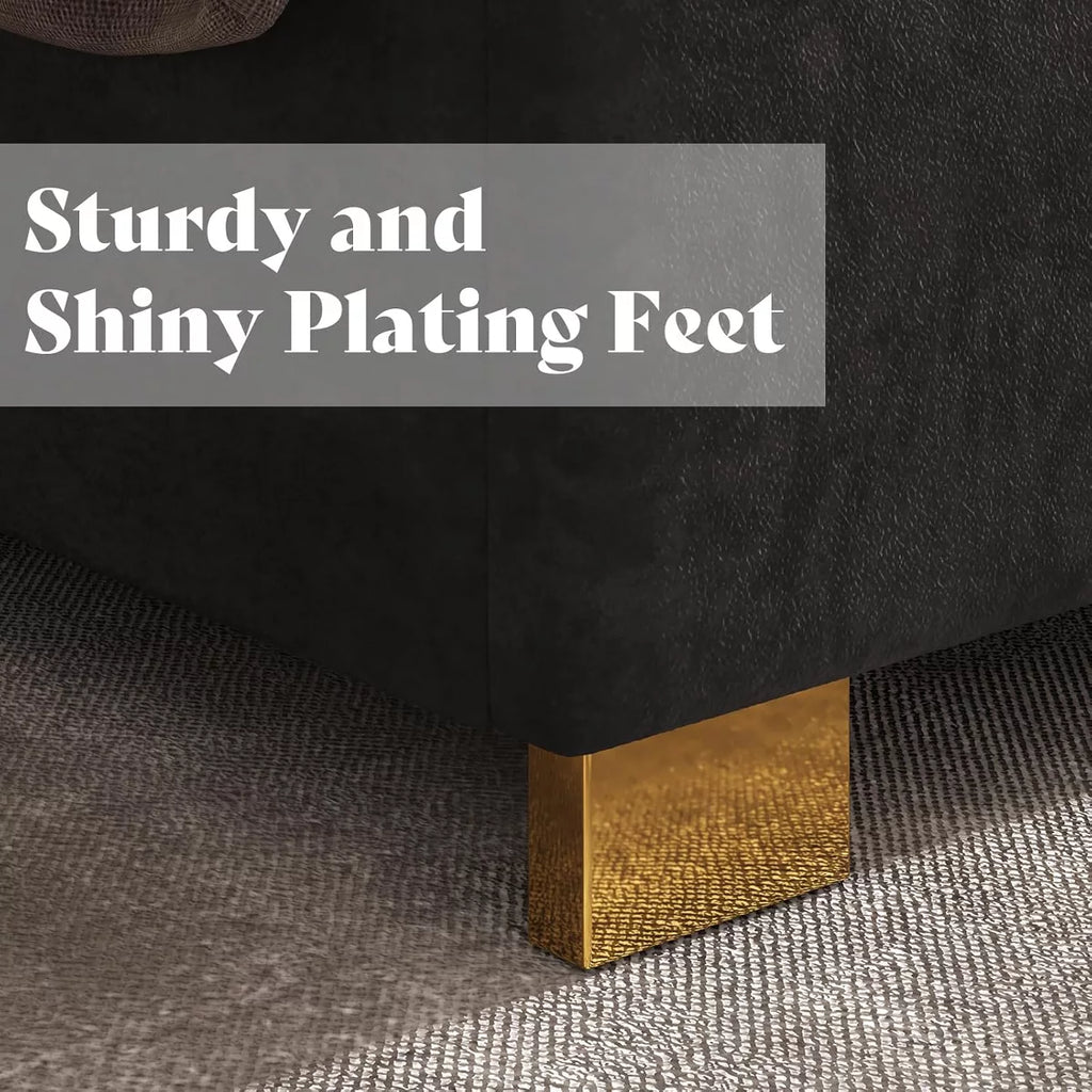 ARTYFER Upholstered Bed, Modern Velvet Bed Frame with 61.4" Tall Gold Trim Headboard