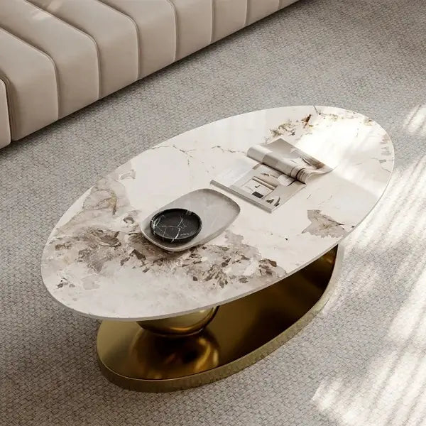Marble Top Centre Coffee Table in Golden PVD Coating