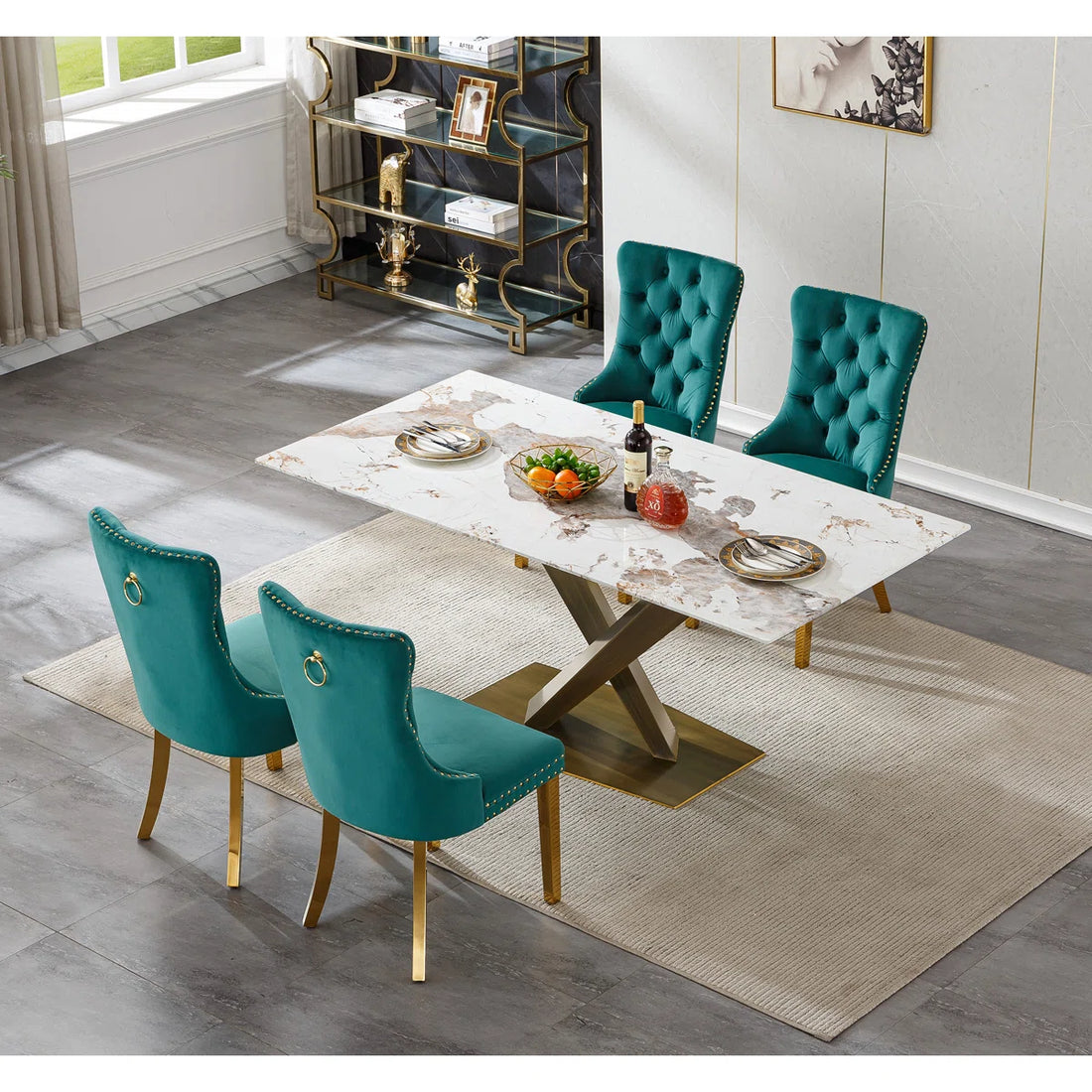Artyfer Marble Dining Table Set with Tufted Dining