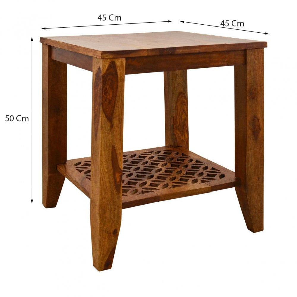 Carved net Sheesham Side Table in Honey Finish