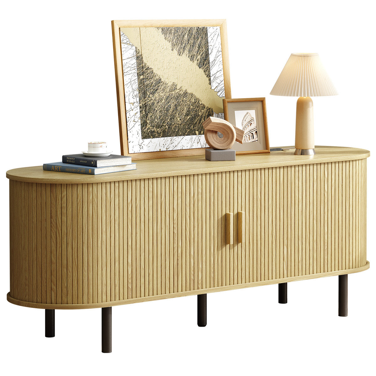 Jalonda Modern Wood TV Stand with Storage and Shelves to Fit up to 80" TVs