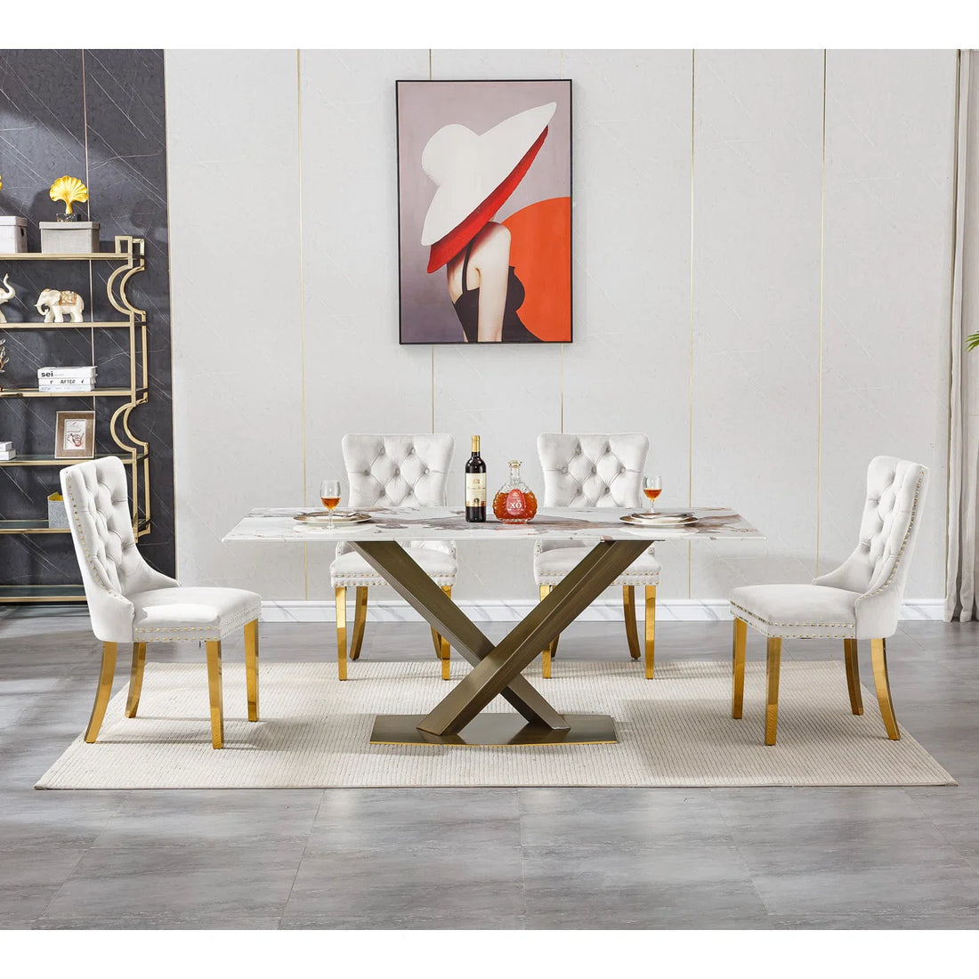 Artyfer Marble Dining Table Set with Tufted Dining