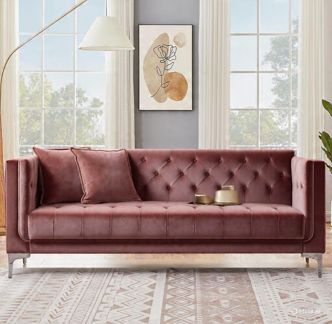 Artyfer Brown Faux Leather Sofa Couch 3 Seater for Living Room