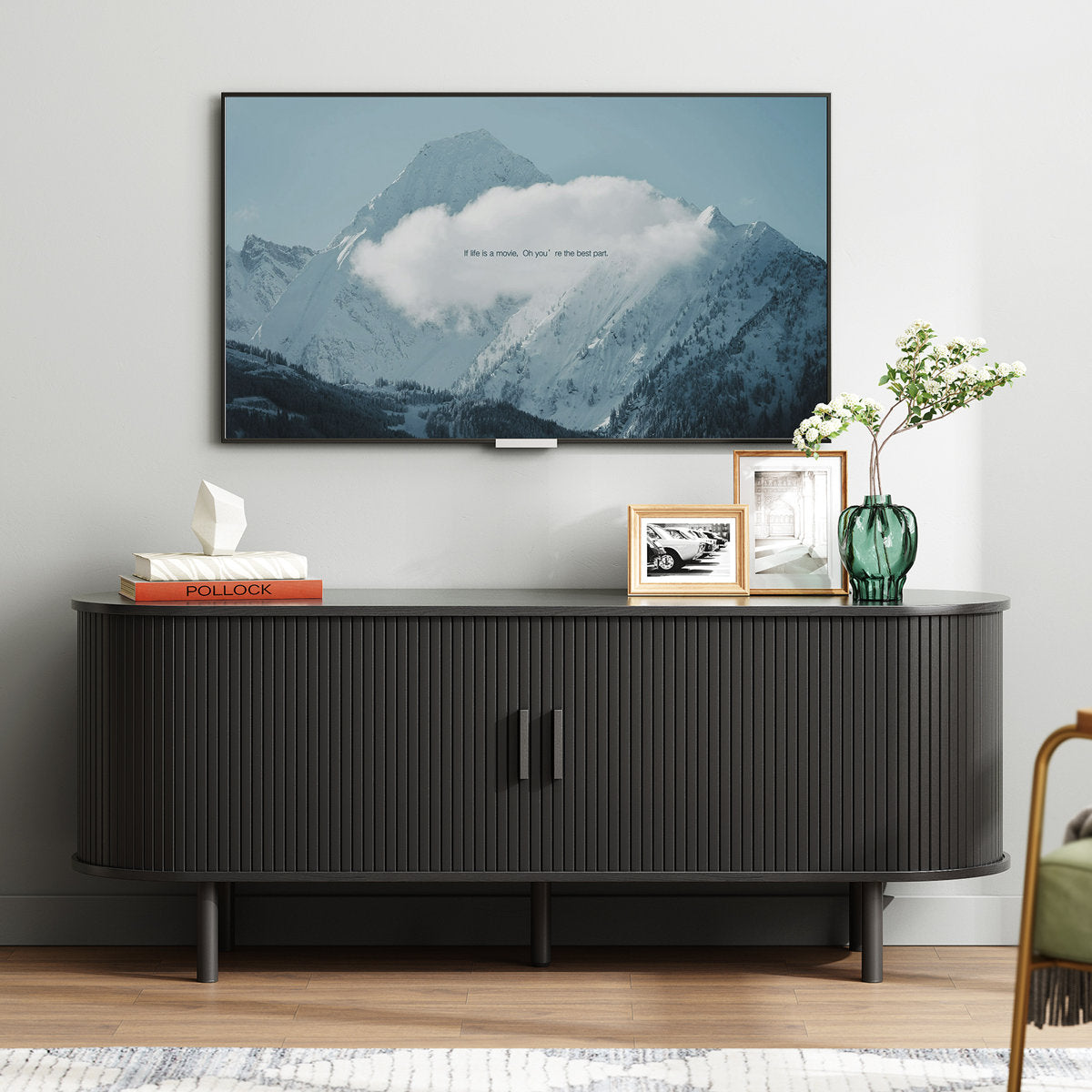 Jalonda Modern Wood TV Stand with Storage and Shelves to Fit up to 80" TVs