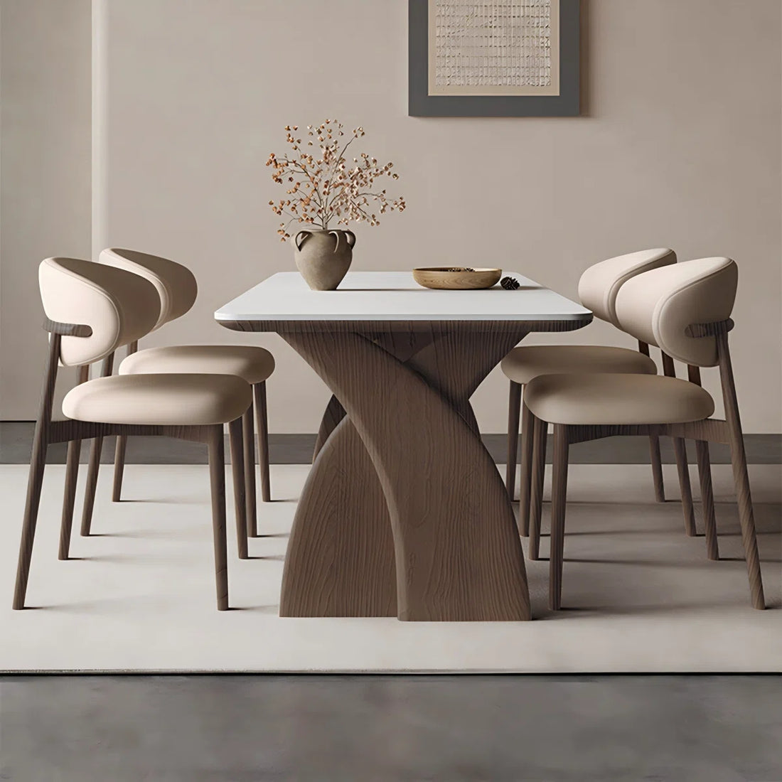 Sintered Composite marble & Solid Wood Oak white and brown Dining