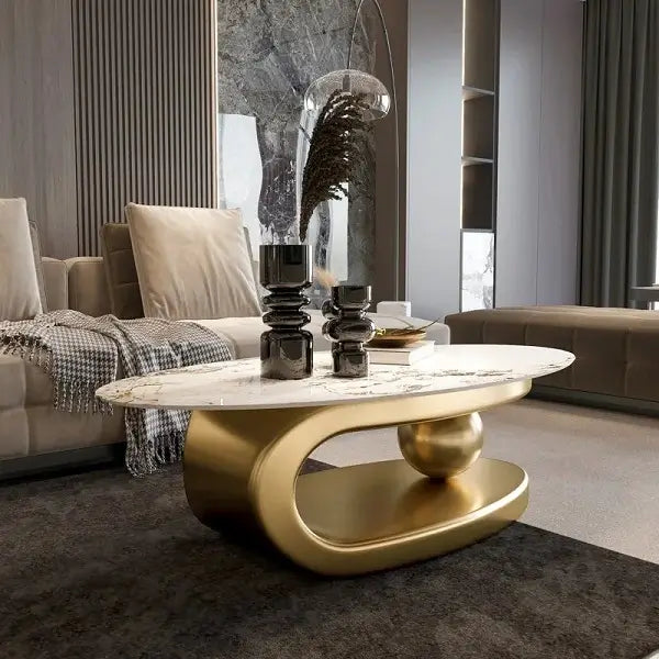 Marble Top Centre Coffee Table in Golden PVD Coating