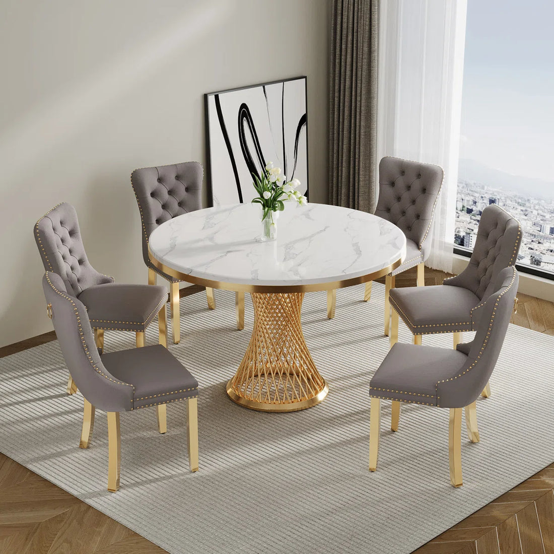 Artyfer Round Marble Dining Table set