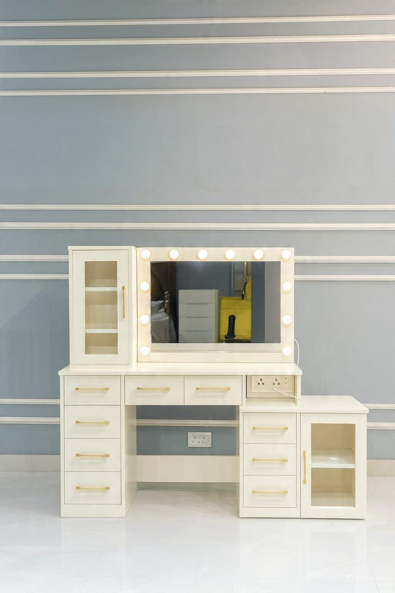 Luxury LED Mirror Dressing Table with Storage Drawers & Cabinet