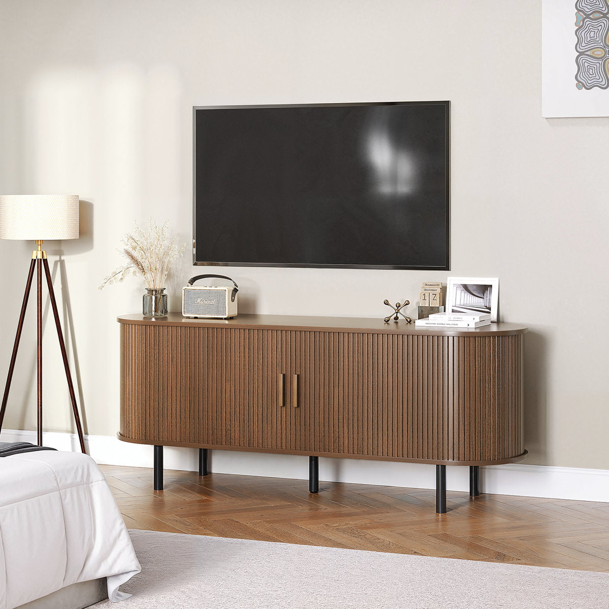 Jalonda Modern Wood TV Stand with Storage and Shelves to Fit up to 80" TVs