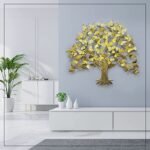 Wall Art Tree in Metal | Handmade Golden Wall Hanging Art Decor Sculpture Birds Sitting On Branches | Tree of Life Wall Hanging - Image 2