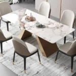 Luxurious Marble Top Dining Table with Gold Stainless Steel Base – Italian Composite Marble Top with PVD Coating on Base - Image 2