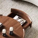 Round Coffee Table Design in Walnut Wood with Hidden Storage – Perfect for Modern Living Rooms - Image 2