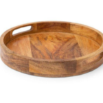 Wooden Round Tray – Handmade Wood Tray | Handcrafted Teak Wood Serving Tray | Kitchen Essentials